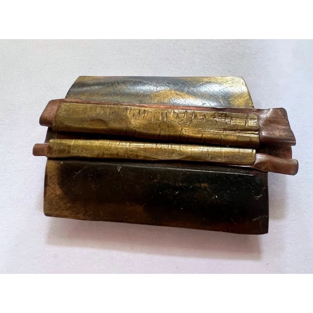 Vintage Mixed Metal Brutalist Brooch Copper Brass Abstract Modernist Pin Earthy